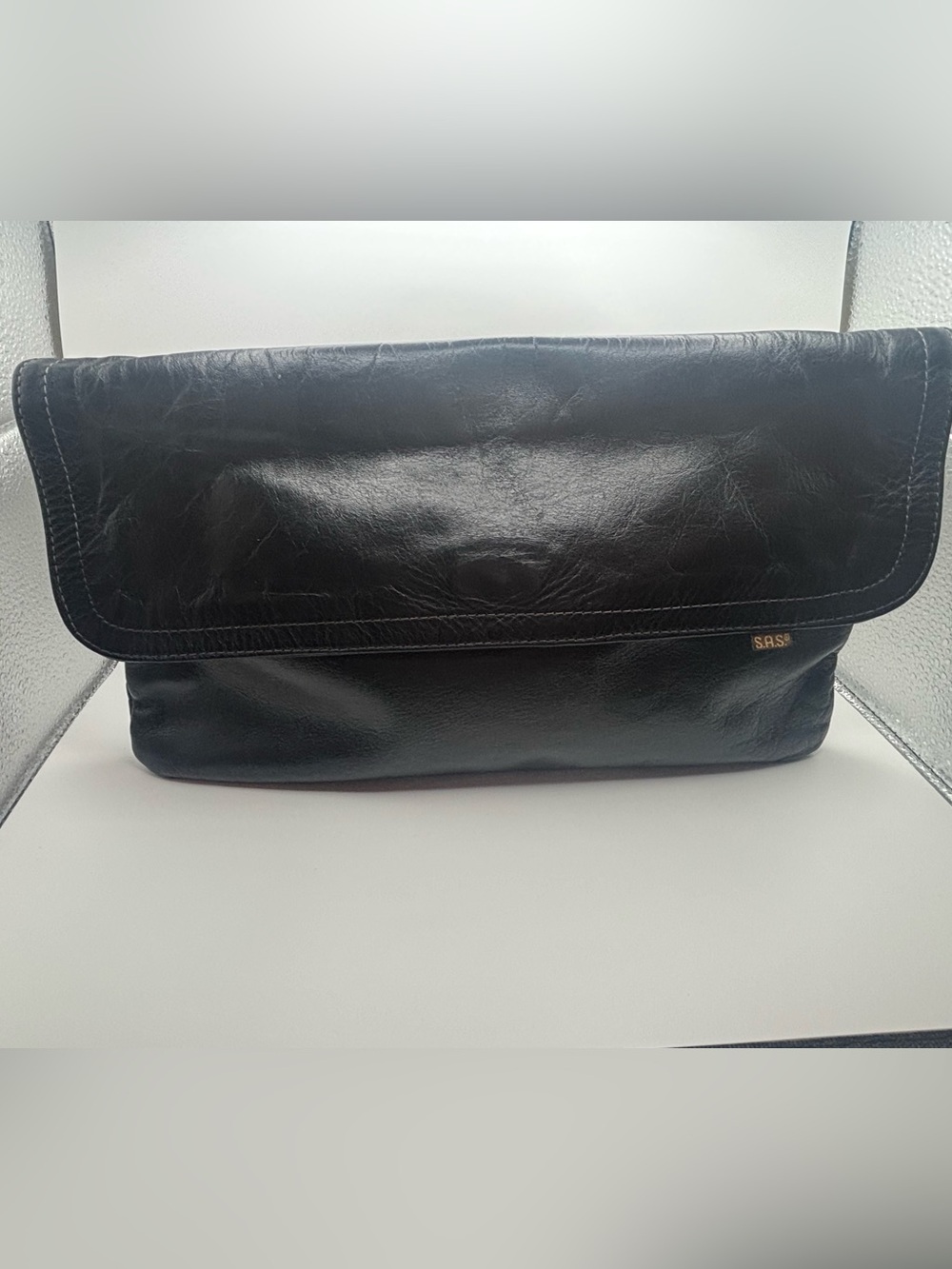 SAS San Antonio Shoemakers Black Leather Envelope Clutch Bag Magnetic Snap Fold
